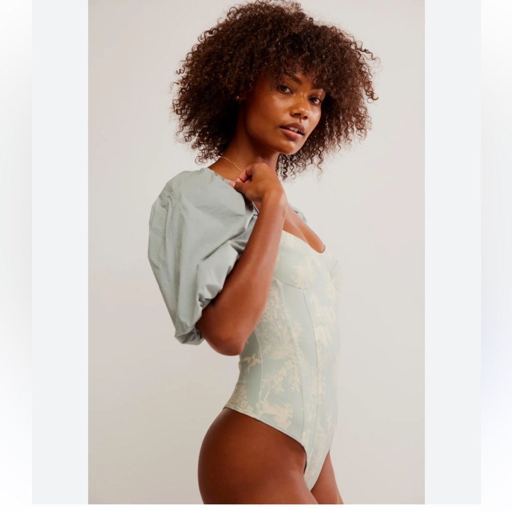 XS Free People Intimately Prairie Rose Bodysuit Horse Puff Sleeve